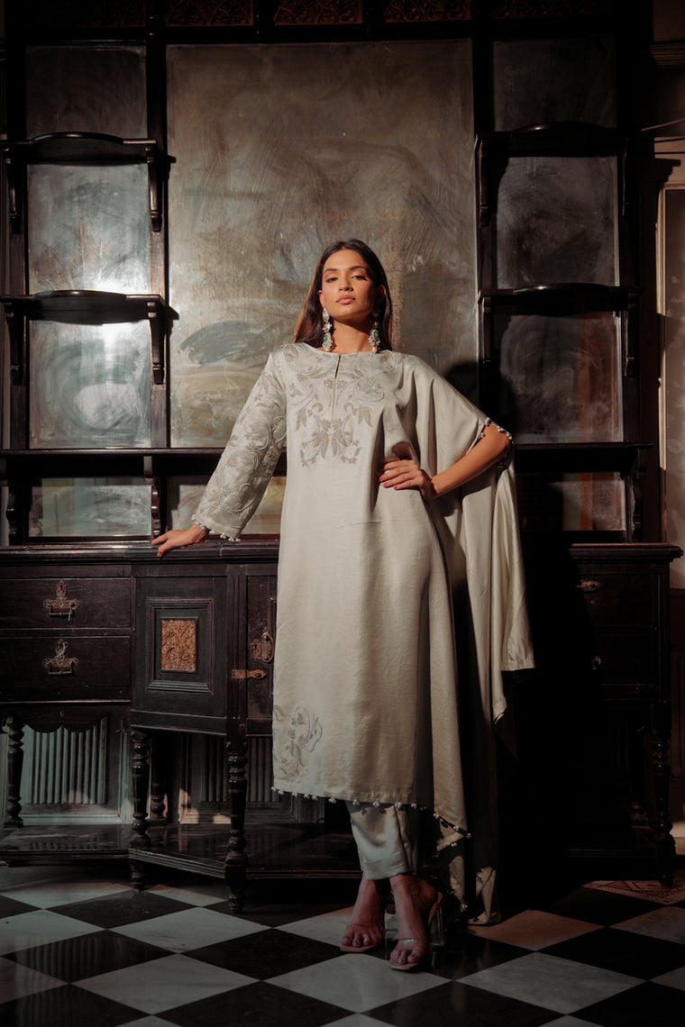 Silver Serenity Drape Kurta Set